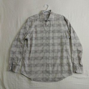 Bugatchi casual long sleeve button down shirt. Grey/silver checkered.  Men's XL